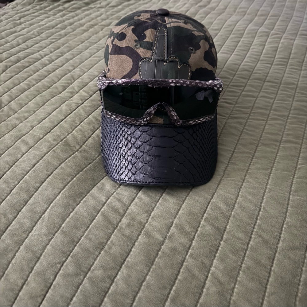 Camouflage and Black Snakeskin Cap With Python Sunglasses